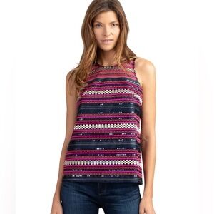 Trina Turk Aracari Womens Embroidered Sequin Pink Blue Striped Tank Top  Sz 2